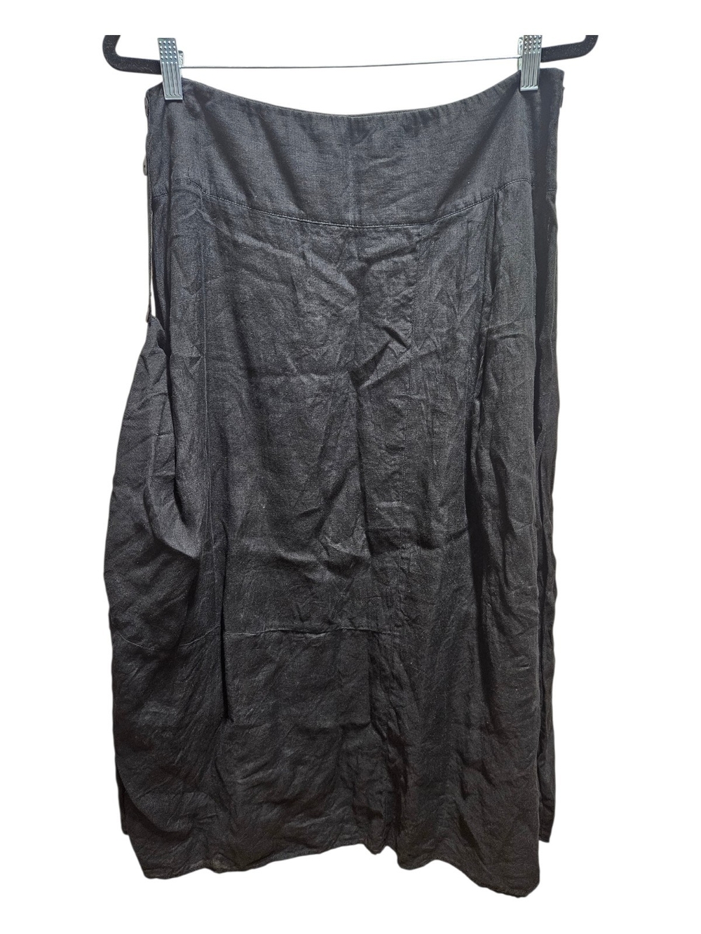 Sarah Pacini Black 100% Linen Midi Skirt Asymmetric Italian Luxury Size 3 (L) - Picture 3 of 12